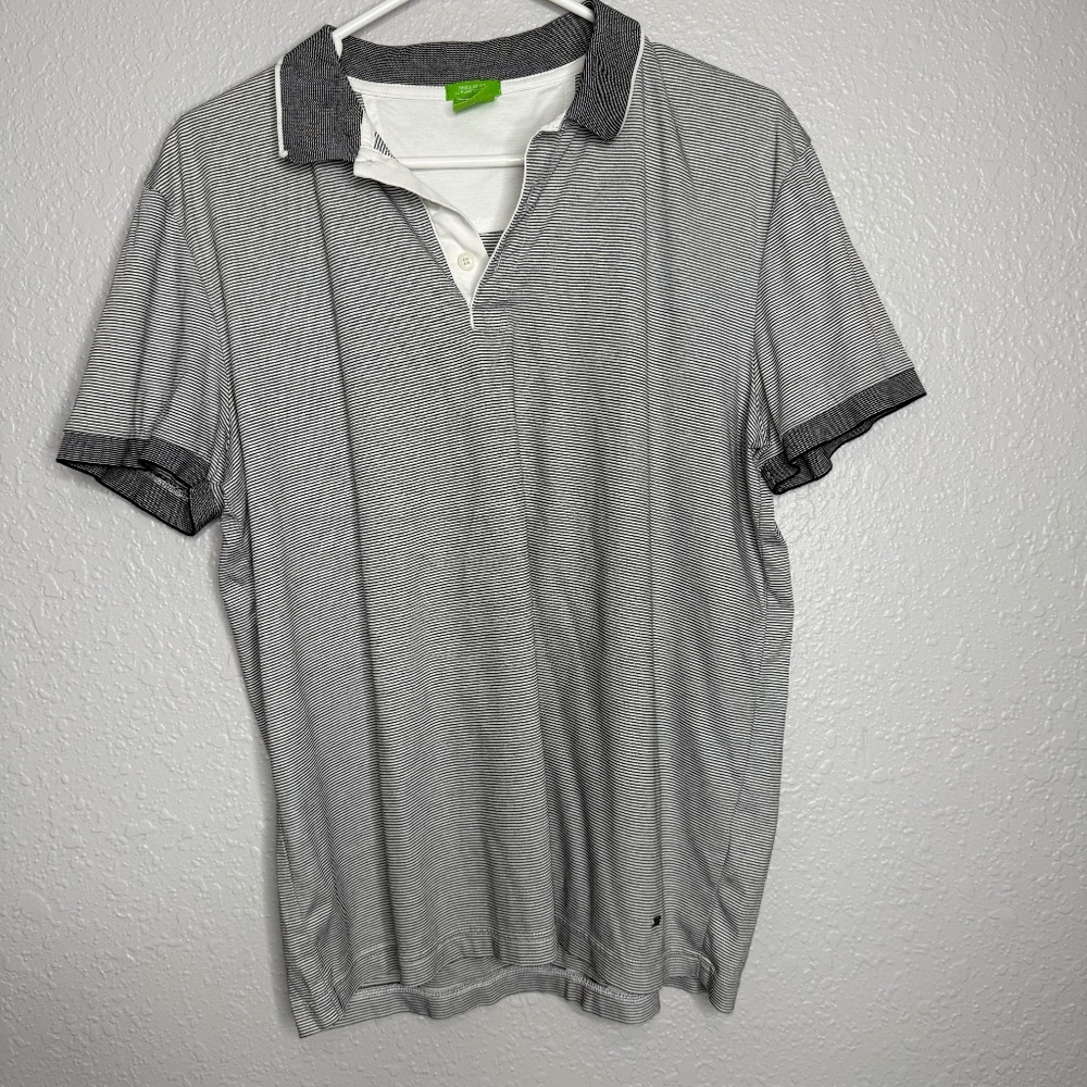 BOSS  black & white stripe‎ short sleeve polo shirt